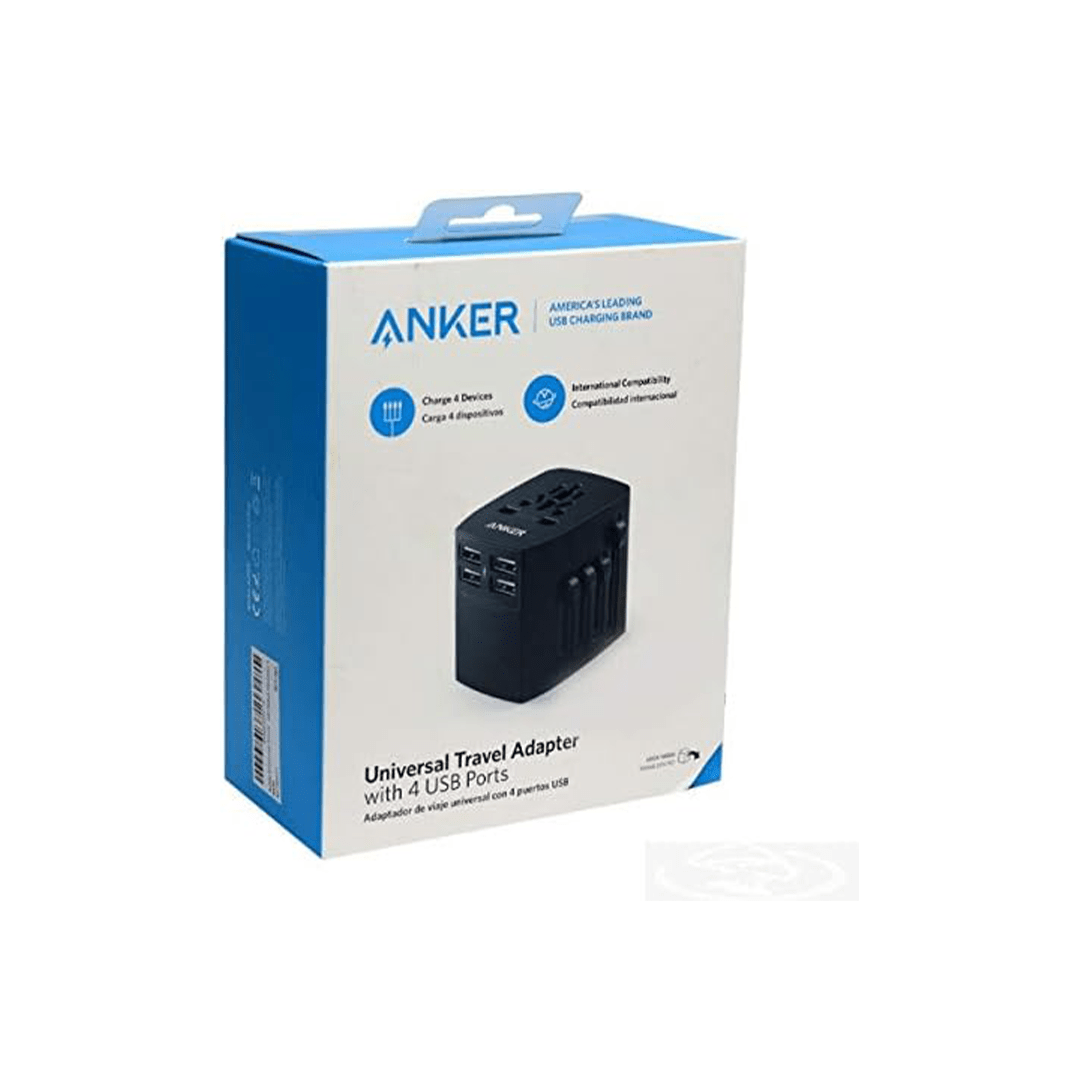 Anker Universal Travel Adapter With 4 Usb Ports, Interchangeable Charger - Black in Qatar Anker Universal Travel Adapter With 4 Usb Ports, Interchangeable Charger - Black in Qatar